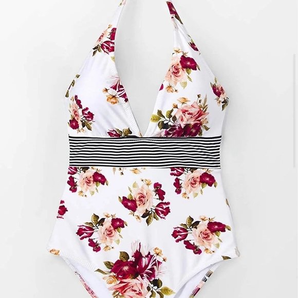 Women's One Piece Swimsuit Halter Tie Back Floral Print Beachwear - Picture 4 of 7